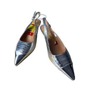 Things II Come Silver Croc Embossed Slingback Kitten Heel Pumps Chic Size‎ 5 NWB